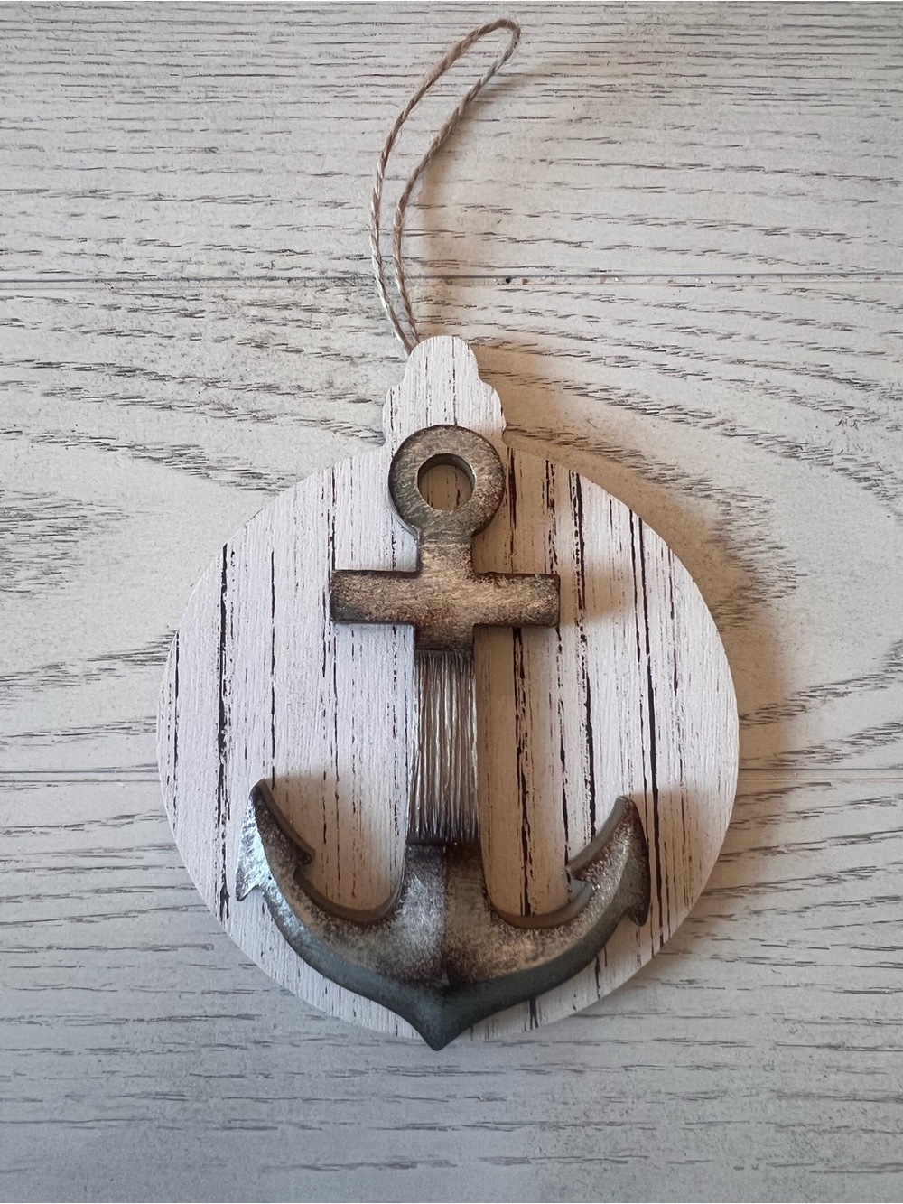 Nautical Anchor Ornament/Wall Hanging - White and Distressed Bronze